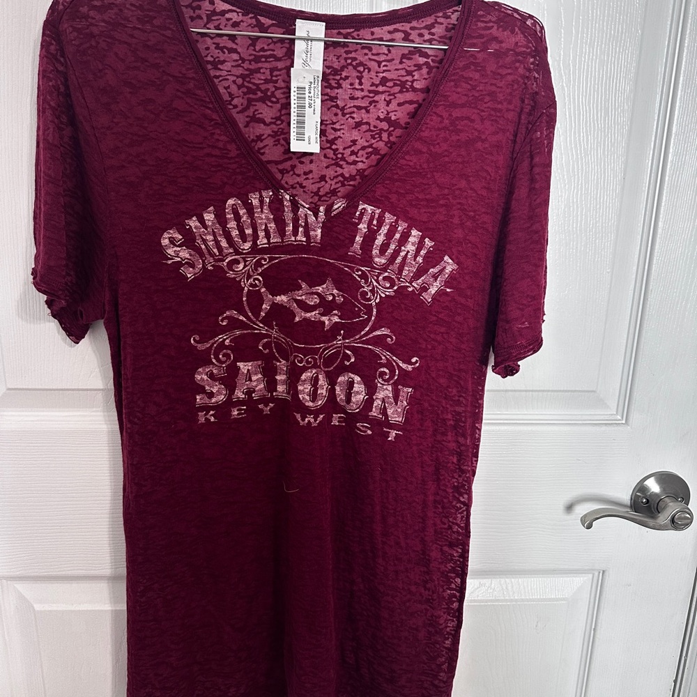 Smokin' Tuna Maroon V-Neck T-Shirt